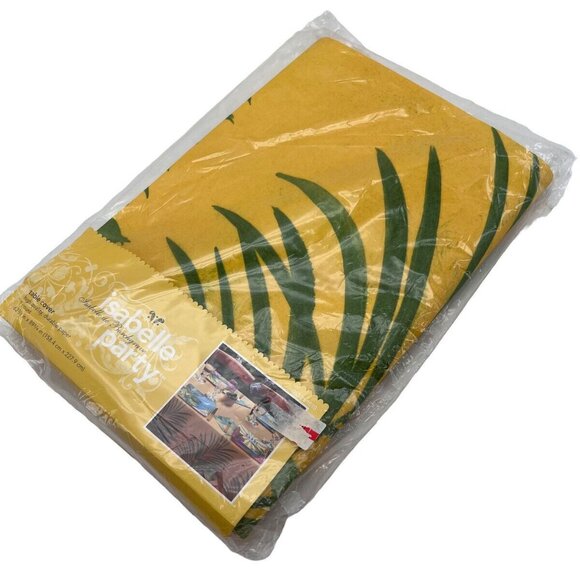 Isabelle Party Yellow & Green Paper Table Cover 62.5" X 89.5" With Palm Design - Picture 5 of 6